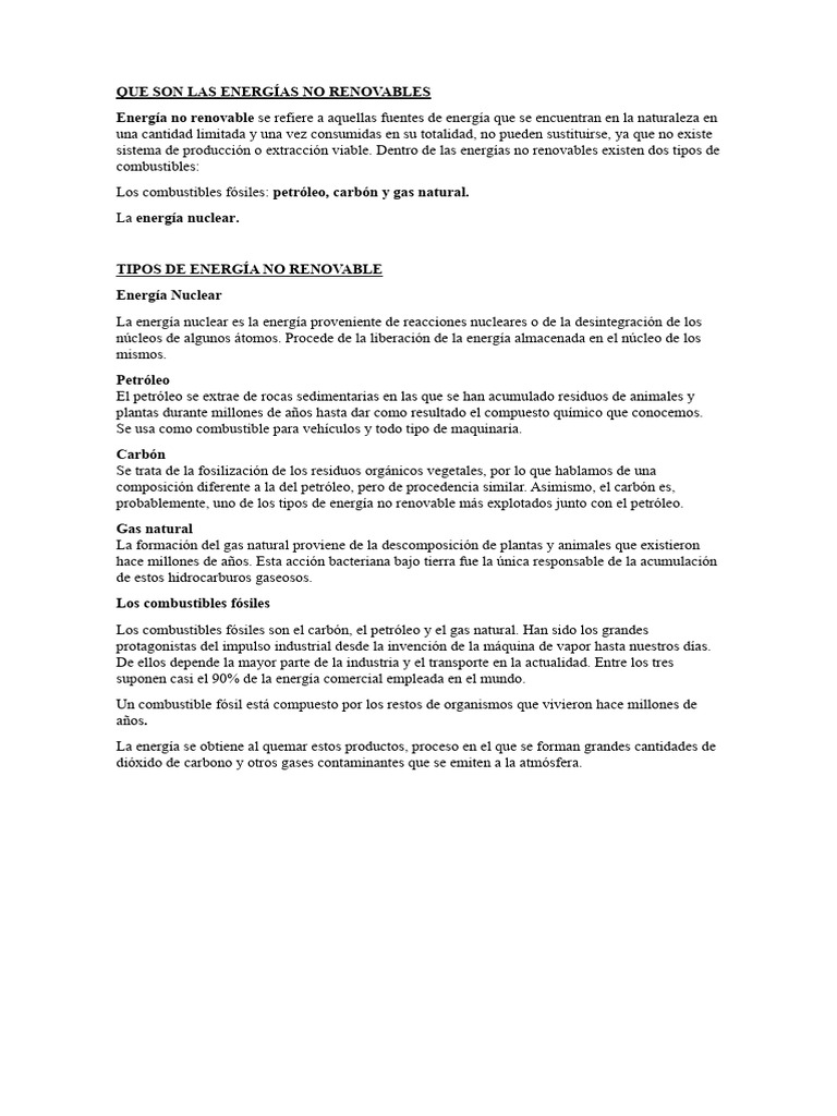 Que Son Las Energías No Renovables | PDF | Energía renovable | Combustibles