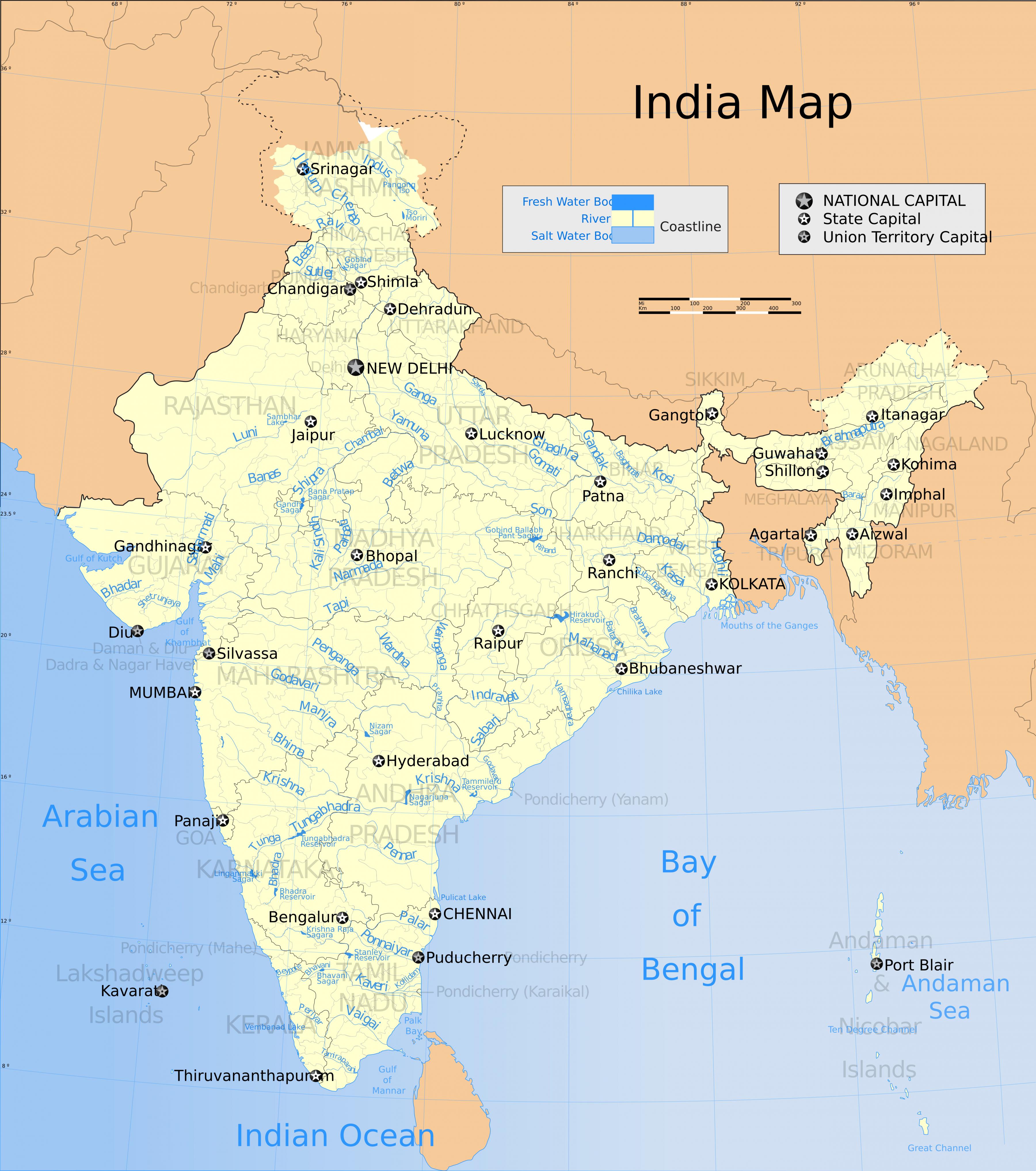 Political Map Of India With Rivers