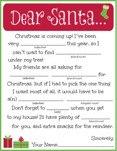 Printable Letter to Santa Madlib | AllFreeKidsCrafts.com