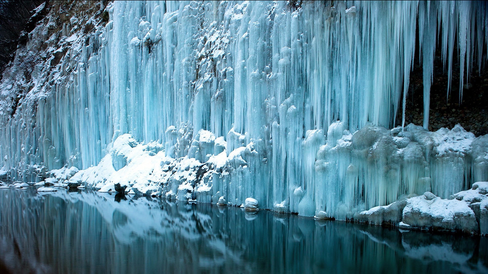 Winter: Pond Cliff Icicles Winter Reflection Ice River HD Wallpaper ...