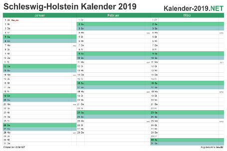 Kalender 2019 Schleswig-Holstein