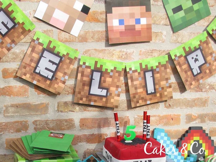 Minecraft party banner from a Minecraft Birthday Party via Kara's Party Ideas KarasPartyIdeas.com (6)