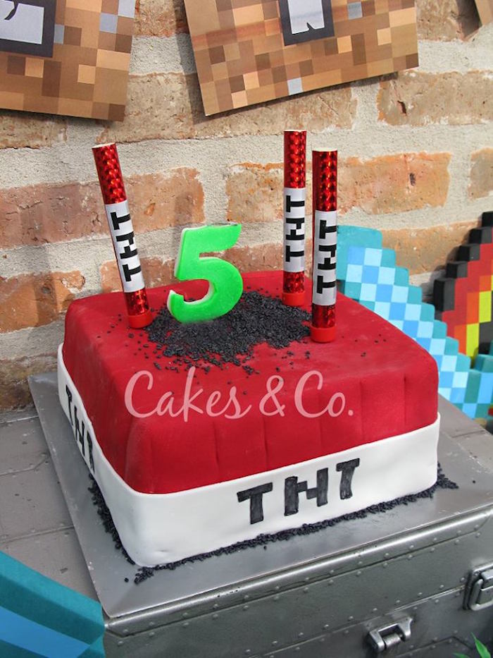 TNT Cake from a TNT Minecraft Birthday Party via Kara's Party Ideas KarasPartyIdeas.com (12)