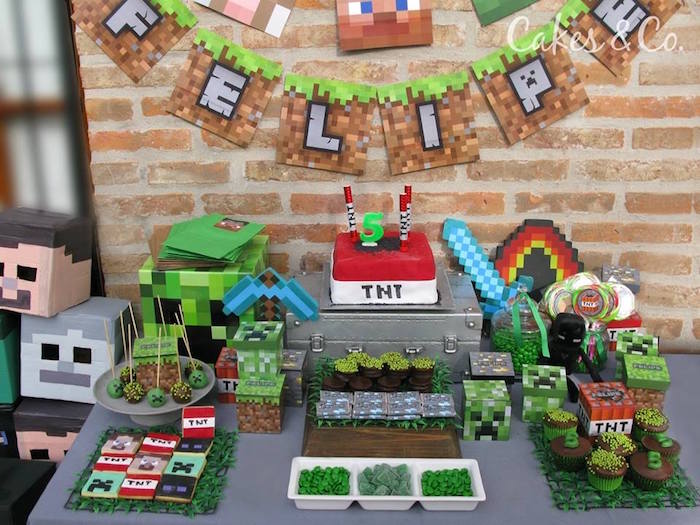 Minecraft party table from a TNT Minecraft Birthday Party via Kara's Party Ideas KarasPartyIdeas.com (8)