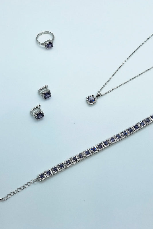 Purple set with square zircon stones