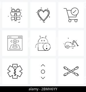 9 Universal Line Icons for Web and Mobile android, game, development, controller Vector Illustration Stock Vector