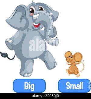 Opposite adjectives words with big and small illustration Stock Vector