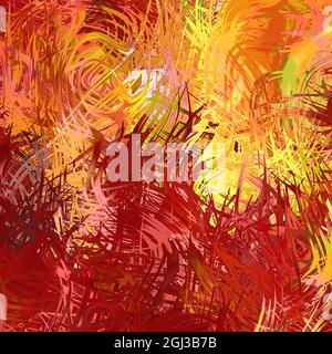 Abstract colorful painterly swirls and soops, multicolored impressive digital painting. Burning red yellow vivid tones, modern digital art Stock Photo