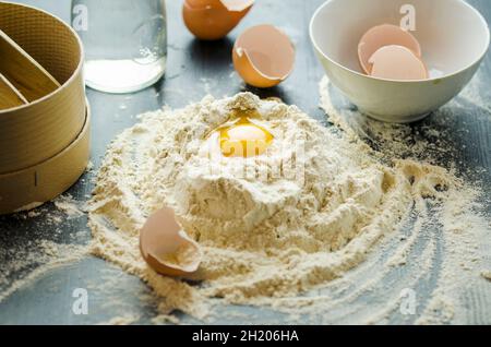 Ingredients for making pasta dough Stock Photo