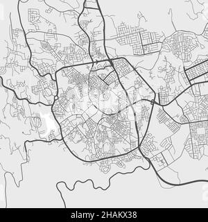 Urban city map of Abha. Vector illustration, Abha map grayscale art poster. Street map image with roads, metropolitan city area view. Stock Vector