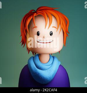 3D cartoon avatar of smiling red haired young man Stock Photo