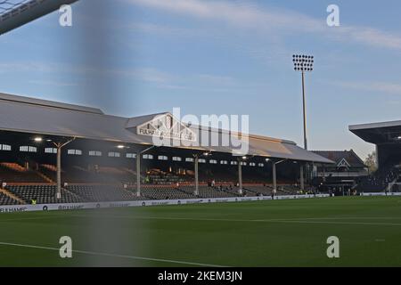 Last Premier League game of the weekend at Craven Cottage 13th November 2022; Craven Cottage, Fulham, London, England; Premiership football, Fulham versus Manchester United; Stock Photo