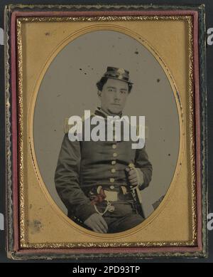 Jesse Sharpe Barnes, later captain of Co. F, 4th North Carolina Infantry, in South Carolina militia uniform with sword and pistols. Liljenquist Family Collection of Civil War Photographs , NewsetLilj01, pp/liljconfed. Barnes, Jesse Sharpe, 1838-1862, Confederate States of America, Army, North Carolina Infantry Regiment, 4th, Company F, People, 1860-1870, Soldiers, Confederate, 1860-1870, Military uniforms, Confederate, 1860-1870, Handguns, 1860-1870, Daggers & swords, 1860-1870, United States, History, Civil War, 1861-1865, Military personnel, Confederate. Stock Photo