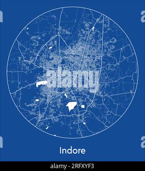 City Map Indore India Asia blue print round Circle vector illustration Stock Vector