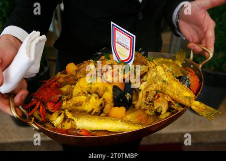 Bouillabaisse dish at Restaurant Miramar in the Le Vieux Port area which is considered to make the best ones in the city, Marseille, Provence, France. Stock Photo