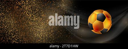 Luxury sport background with golden particles and soccer ball. Vector banner Stock Vector