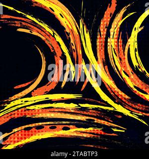 Abstract Black, Orange and Yellow Brush Background with Halftone Effect. Sport Background. Brush Stroke Illustration for Banner or Poster Stock Vector