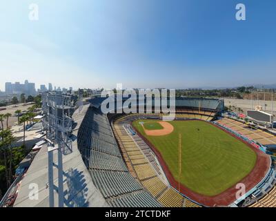 Drone images of Dodger Stadium with the Los Angeles skyline visible in a few shots. Stock Photo