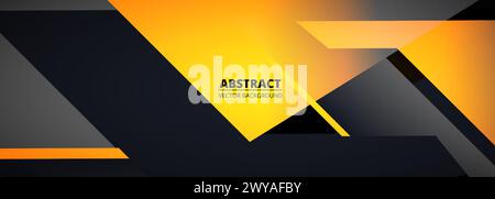 Black and yellow sport abstract background. Gray and orange wide vector illustration geometric banner Stock Vector