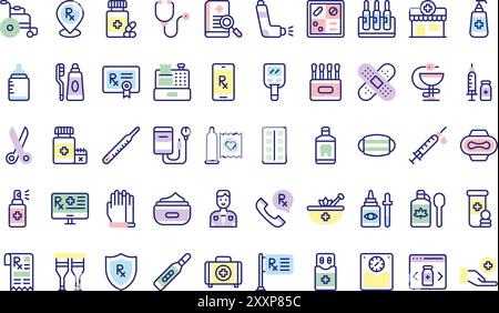 Pharmacy icons collection is a vector illustration with editable stroke. Stock Vector