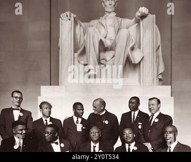 Civil rights leaders gathered beneath the statue of Abraham Lincoln at the Lincoln Memorial on August 28, 1963, during the March on Washington for Jobs and Freedom where Martin Luther King, Jr. delivered his famous 'I Have a Dream' speech. Stock Photo