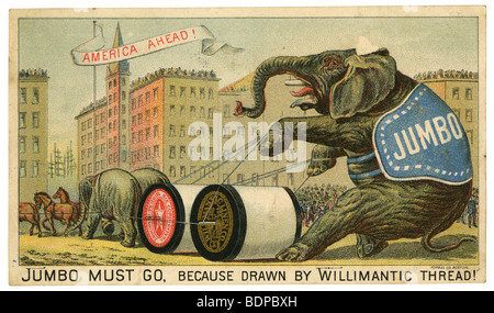 Circa 1900 advertising trade card for Willimantic Thread. Printed by Forbes Co. of Boston. Stock Photo