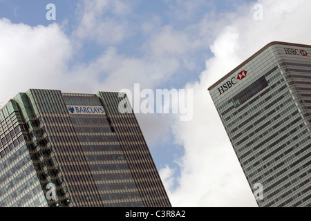 Barclays and HSBC building in Canary Wharf, London. Stock Photo