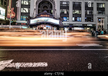 Hard Rock Cafe at Times Square , twilight on a rainy day in New York  Stock Photo