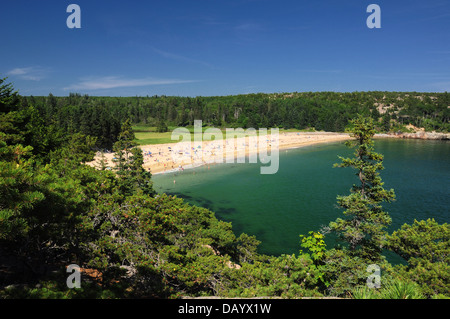 Beach goers on Sand Beach Mount Desert Island Maine Stock Photo