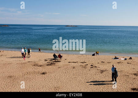 Sand Beach with people on shore, Acadia National Park, Maine, United States of America Stock Photo