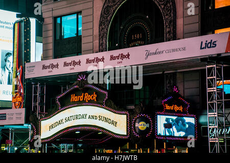 Hard Rock Cafe Times Square by night in New York City United States Skyline 25.05.2014 Stock Photo