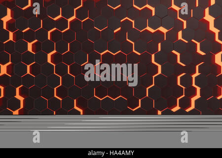 Red glowing hexagon futuristic background. 3d rendering Stock Photo