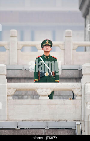 BEIJING-NOVEMBER. 12, 2007. Honor guard at Tiananmen Square. Honor guards are provided by the People's Liberation Army at Tiananmen Square Stock Photo