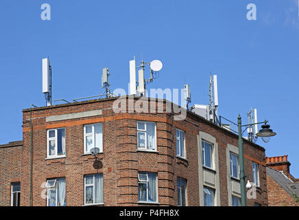 Mobile Phone antenna on the roof of a residential building in Tulse Hill, South London, UK Stock Photo