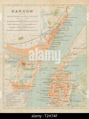 'Hankow with Hanyang & Wuchang'. Hankou. Wuhan antique town city plan 1924 map Stock Photo