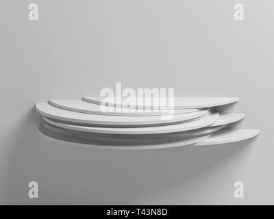 White round shelf installation on empty wall, 3d render illustration Stock Photo