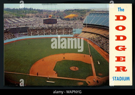 Vintage 1960s postcard showing Dodger Stadium in Los Angeles, CA Stock Photo