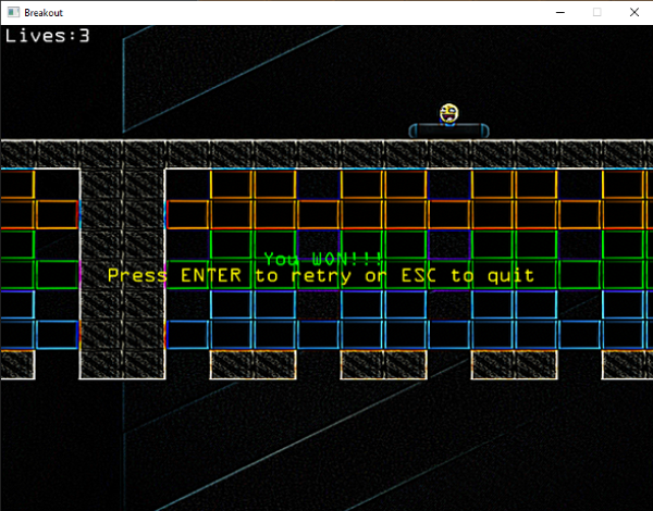Image of winning in OpenGL Breakout with FreeType rendered text