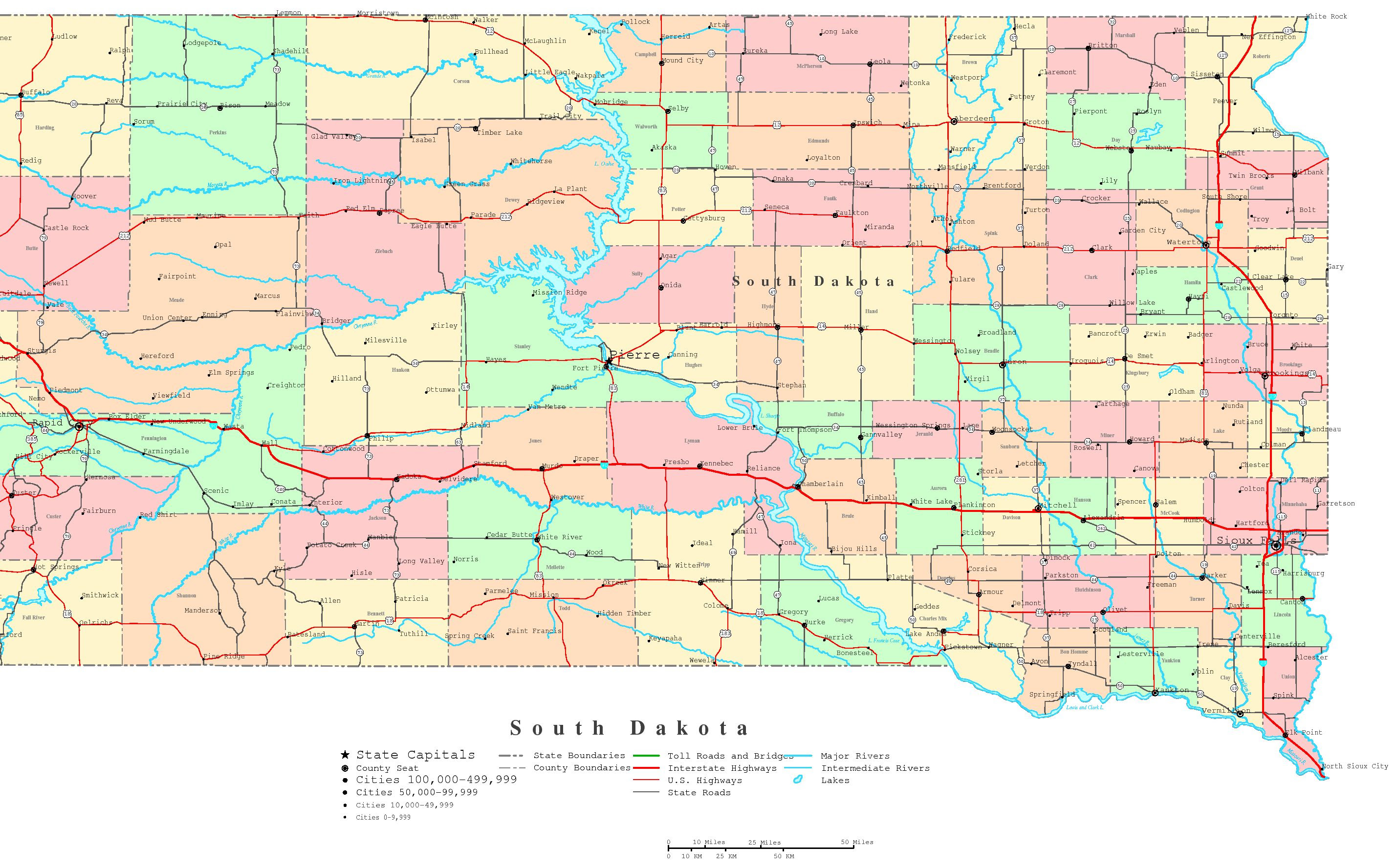 South Dakota Printable Map