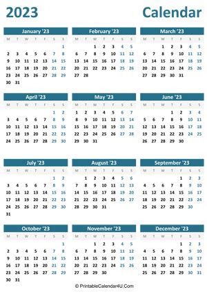  printable yearly calendar 2023