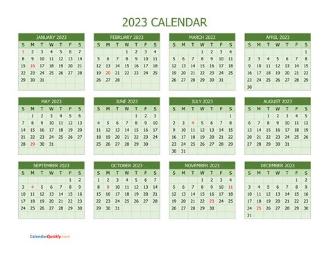  2023 annual calendar