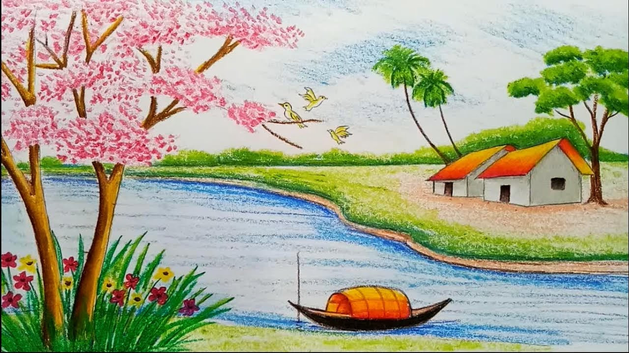 Spring Landscape Drawing at GetDrawings | Free download Also, paint is usually applied with a brush.