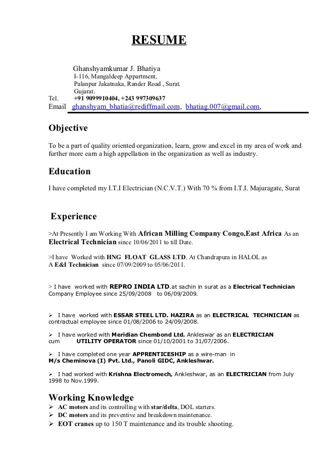 Apprentice Electrician Resume Sample