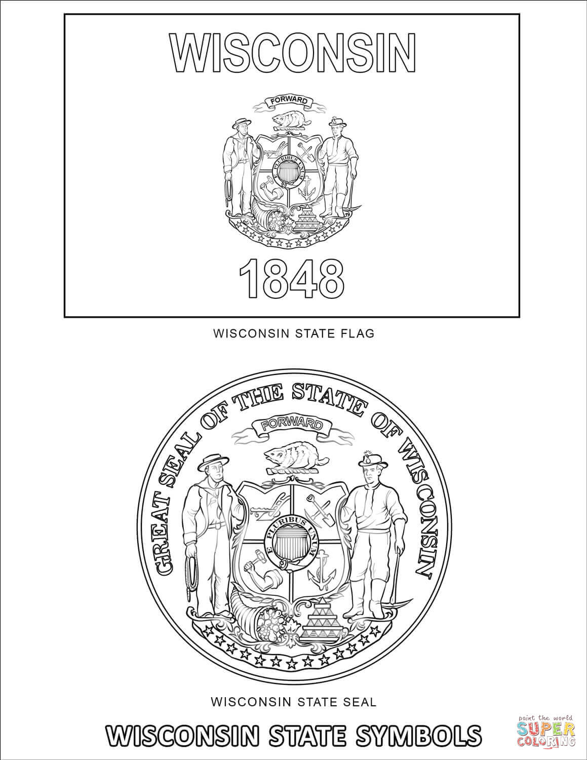 the Wisconsin State Symbols coloring pages