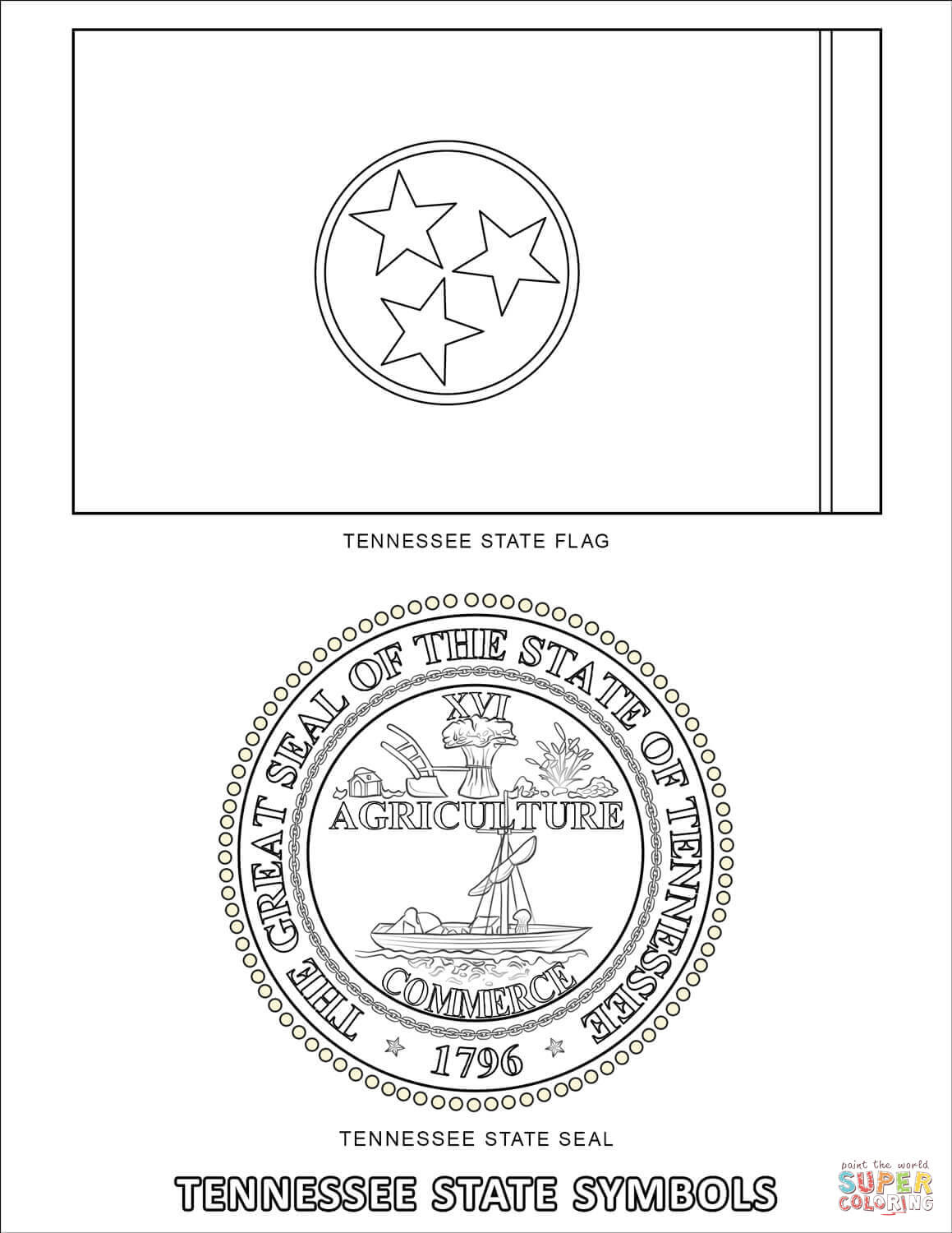 the Tennessee State Symbols coloring pages