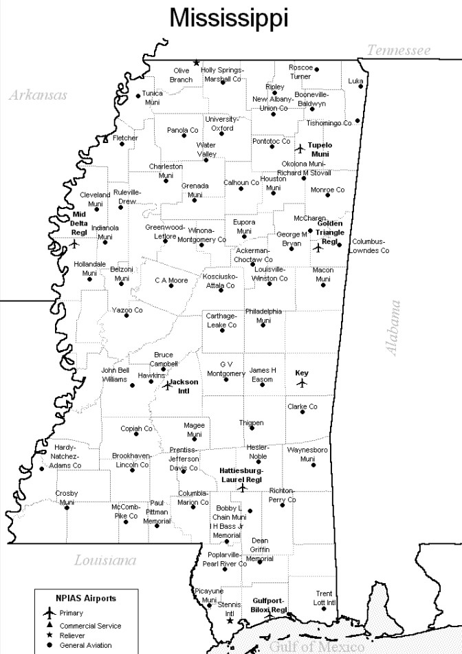 Free Mississippi Airports Map And The Top 6 Airports In Mississippi