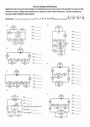 Current Voltage And Resistance Worksheet Answers - worksheet