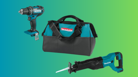 Makita tools on green background