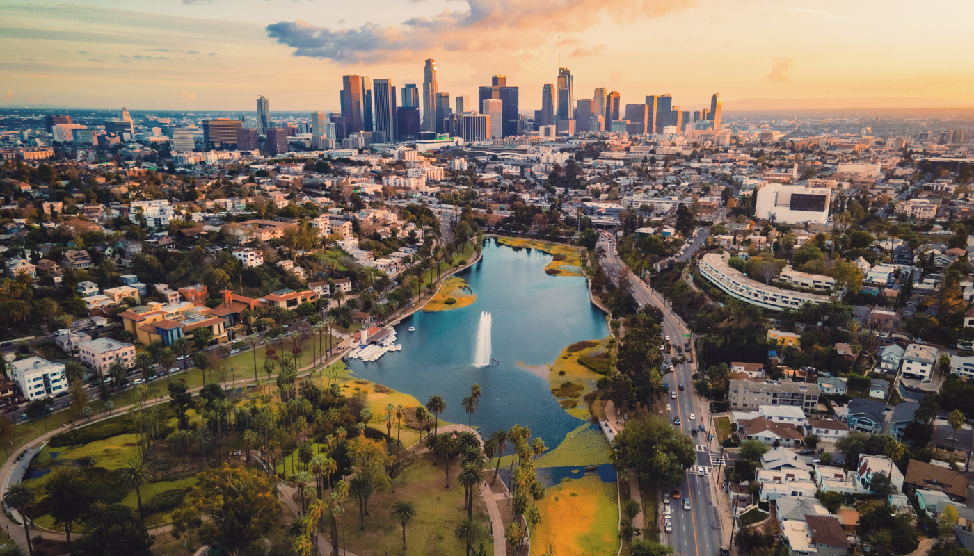 Downtown Los Angeles Skyline View from Echo Lake Park