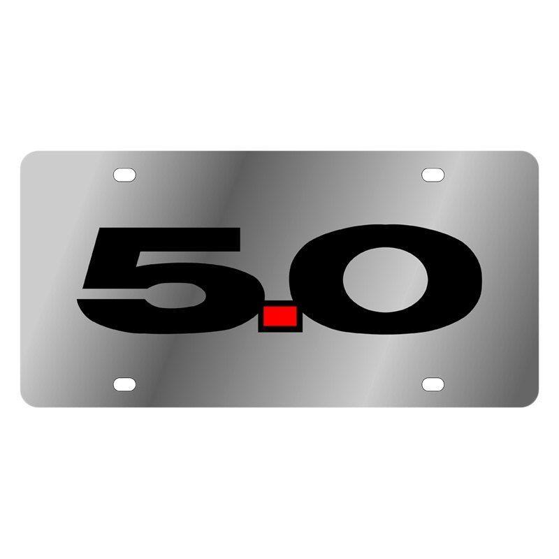 5.0 Logo - Eurosport Daytona® 1596-1 - Ford Motor Company Polished License Plate with  Black Ford Mustang 5.0 Logo